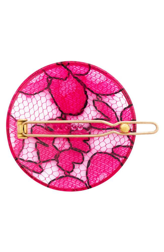 France Luxe Simple Circle Tige Boule Barrette - St. Tropez Lace Pink Hair Clip, Cellulose Acetate, back French barrette clasp view