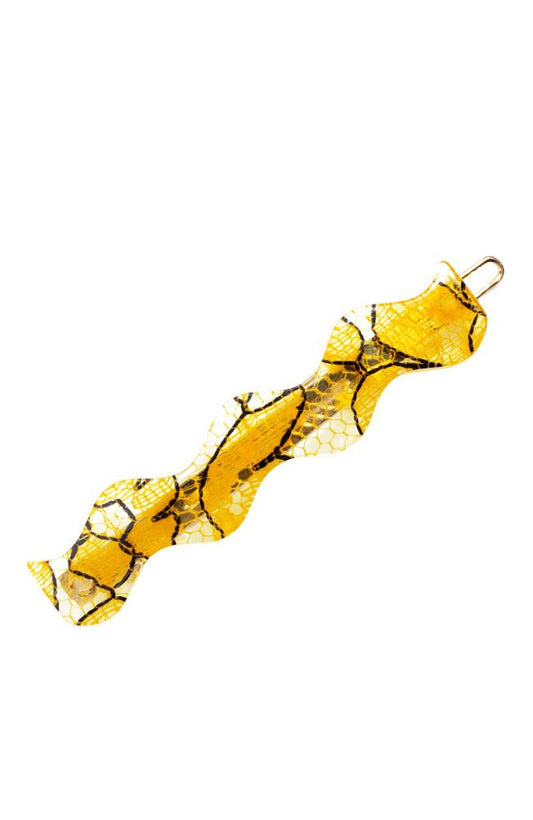 France Luxe Wave Magali Hair Clip - St. Tropez Lace Yellow Barrette, Cellulose Acetate, top view