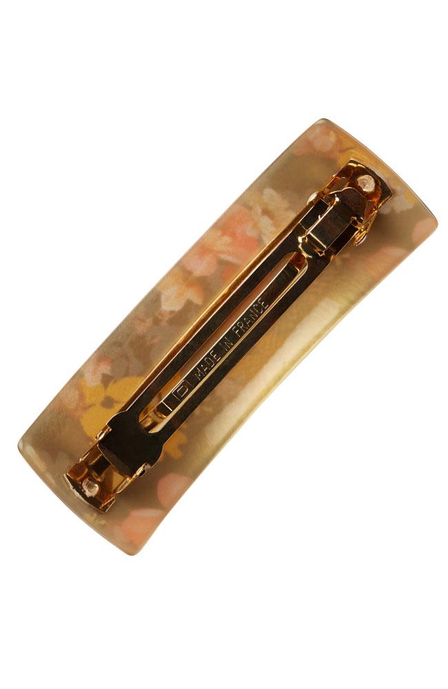 Gold barrette for thick hair made in France, on floral hair clip