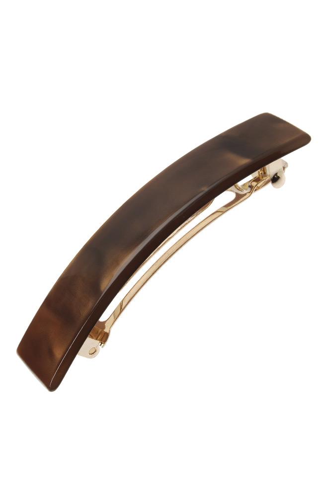 France Luxe Classic Rectangle Barrette, Nacro Neutral Mocha Brown, cellulose acetate and French barrette clasp