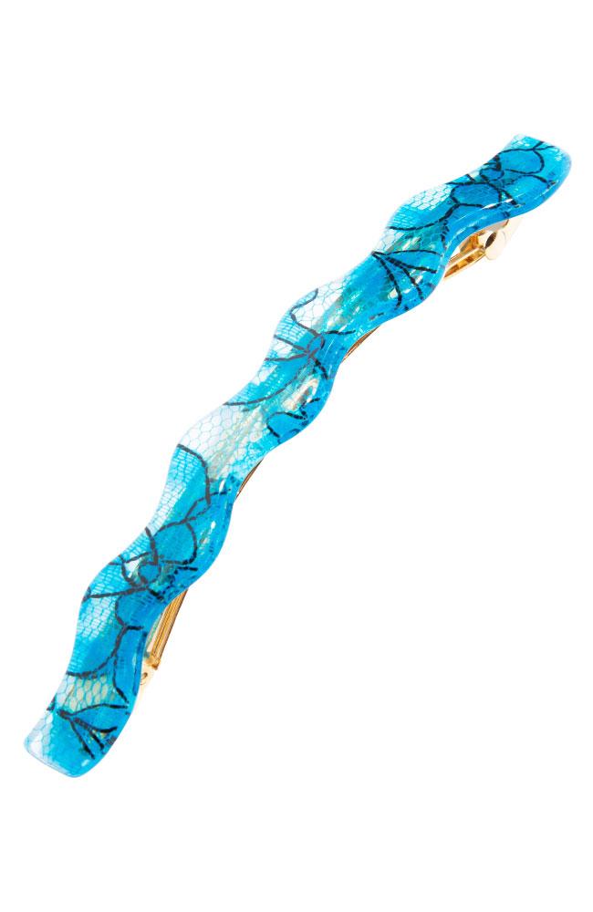 France Luxe Wavy Long and Skinny Barrette - St. Tropez Lace Blue Hair Clip, Cellulose Acetate