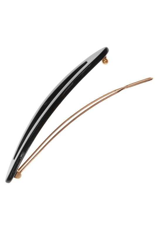France Luxe Sliver Cutout Tige Boule Barrette, Classic Black, cellulose acetate and French barrette with tige boule clasp, open