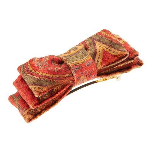 Petite Bow Barrette - Printed Velvet Rust