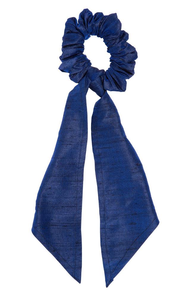 L. Erickson USA Kings Road Pony/Scrunchie - Navy Blue, Silk Dupioni