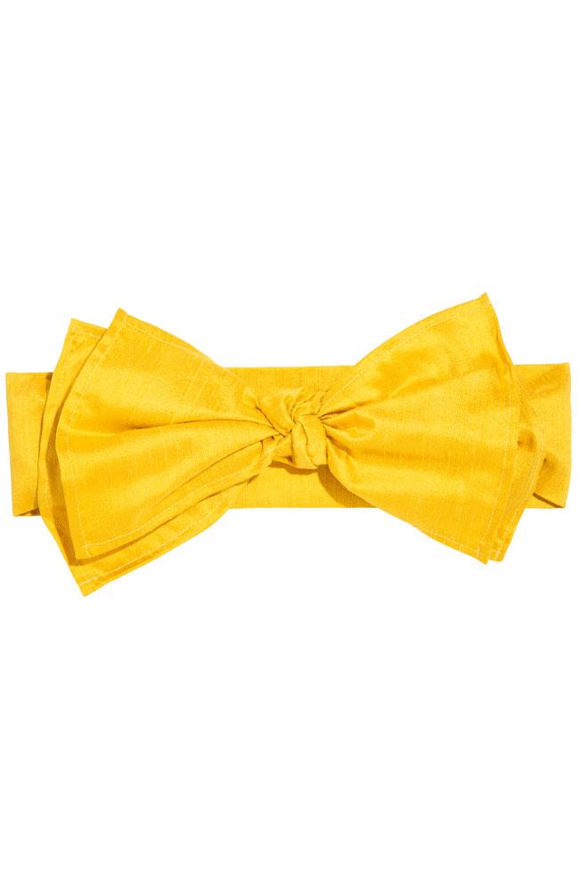 L. Erickson USA Colette Bow Headwrap - Mustard Yellow, Silk Dupioni