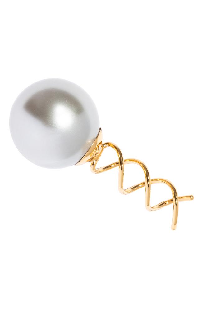 Pearl Hair Ornament, Light Grey Pearl and gold metal hair screw