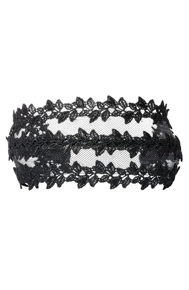 Extra wide headband made with black lace and mesh, L. Erickson