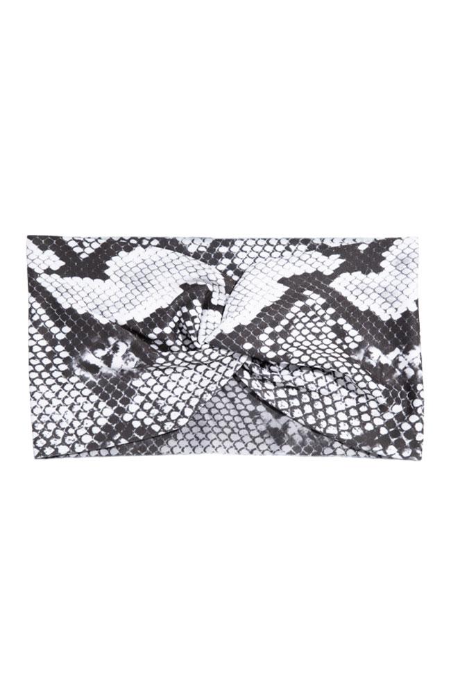 Snake Skin Print Wide Headband with Top Knot, Stretchy Italian Lycra, by L. Erickson