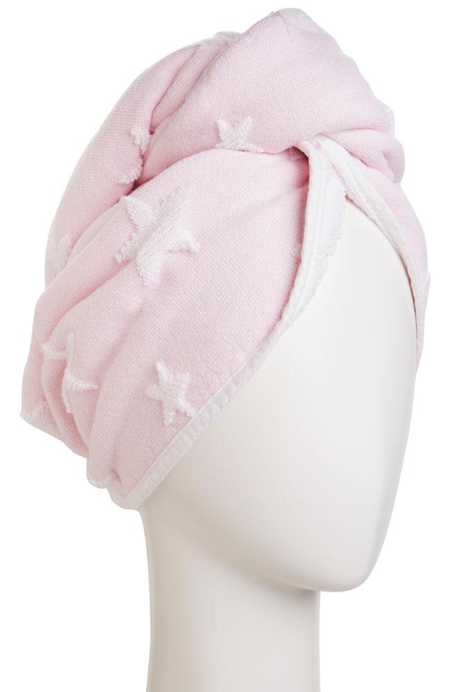 Pink Hair Towel Wrap, Pink with White Stars, 100% Cotton, by France Luxe Body.