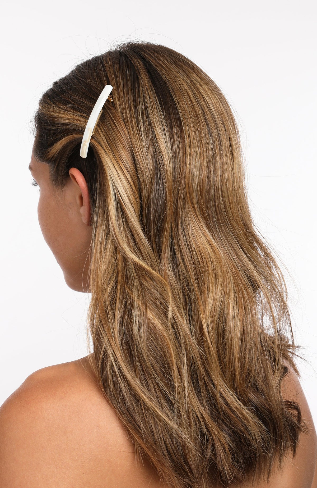 Bennington Hair Clip with French Barrette clasp, Alba white in brown hair, France Luxe