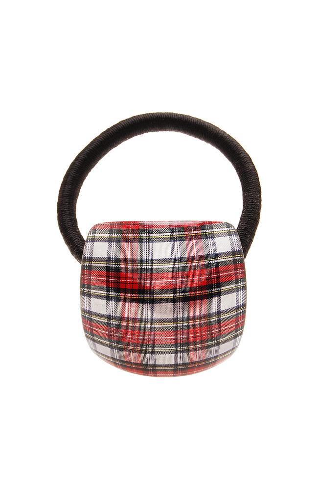 Tartan Plaid Ponytail holder by France Luxe, Red White Black