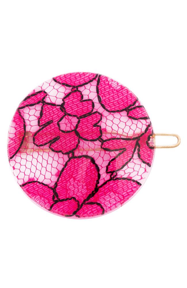 France Luxe Simple Circle Tige Boule Barrette - St. Tropez Lace Pink Hair Clip, Cellulose Acetate, top view