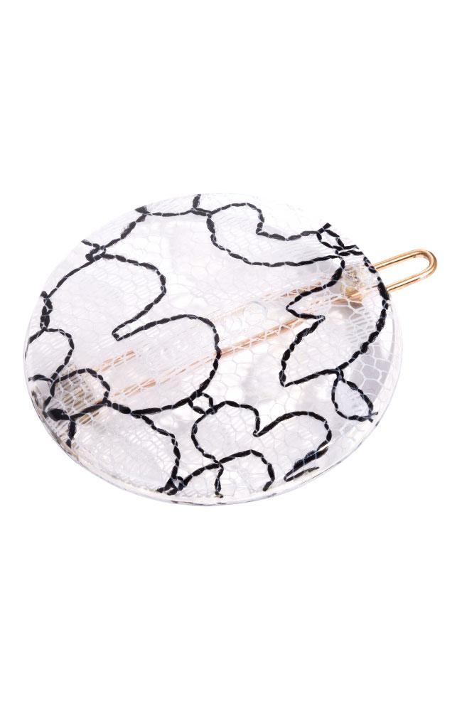 France Luxe Simple Circle Tige Boule Barrette - St. Tropez Lace White Hair Clip, Cellulose Acetate