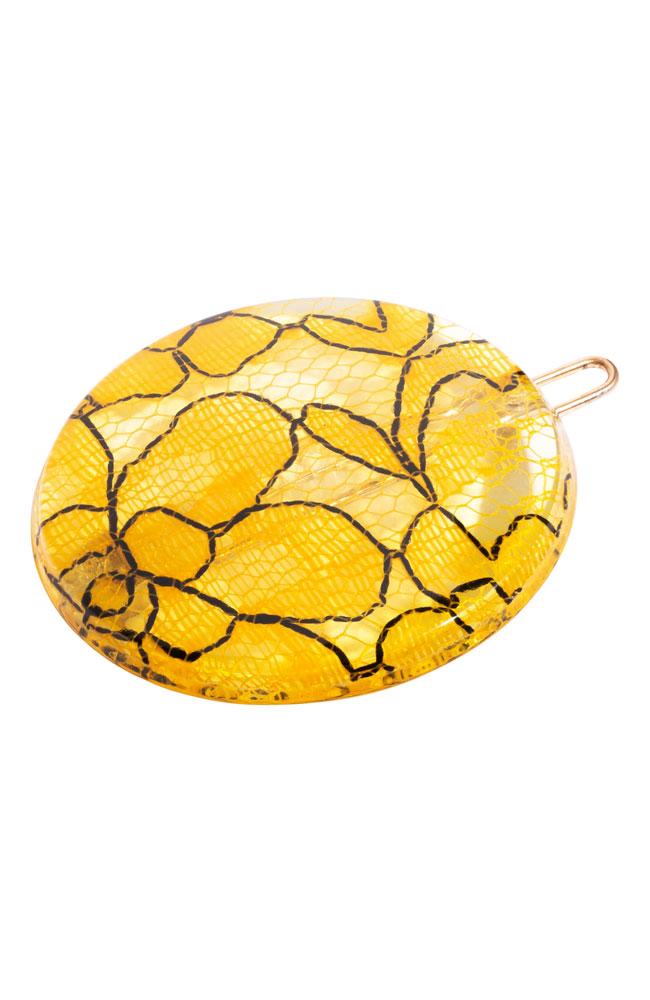 France Luxe Simple Circle Tige Boule Barrette - St. Tropez Lace Yellow Hair Clip, Cellulose Acetate