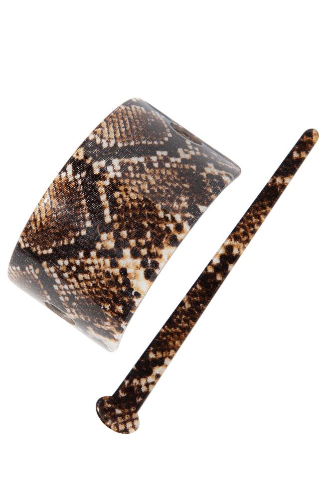 Anaconda print hair cuff and pin, hair slide by France Luxe