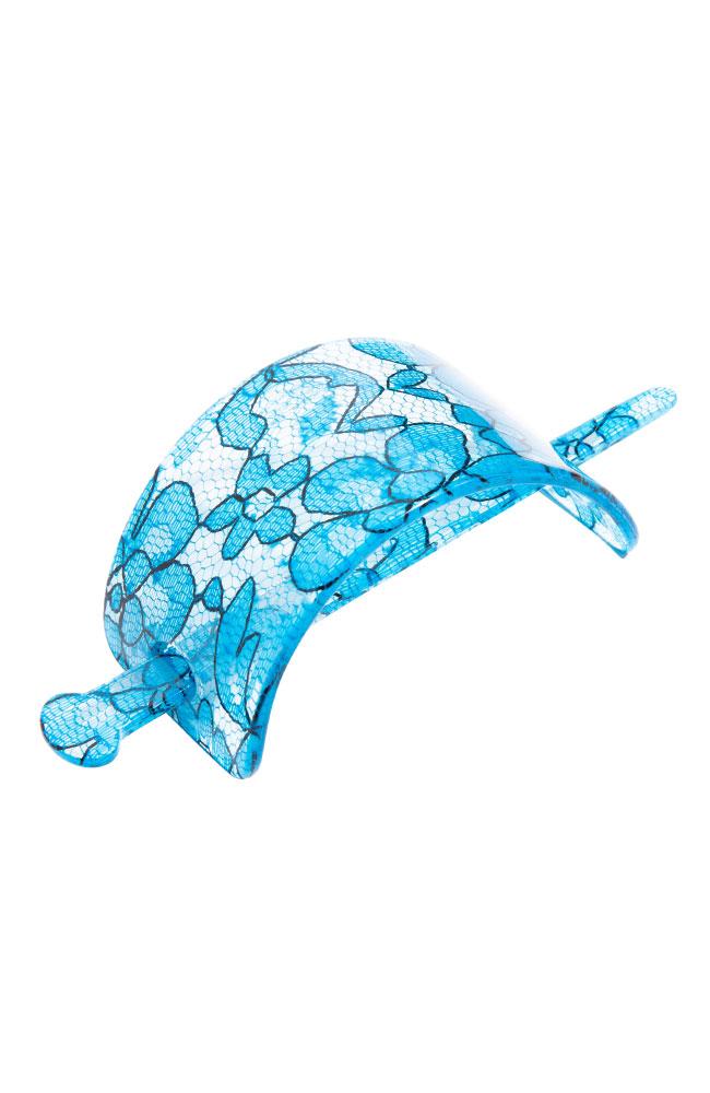France Luxe Wide Rectangle Slide - St. Tropez Lace Blue Hair Slide, Cellulose Acetate