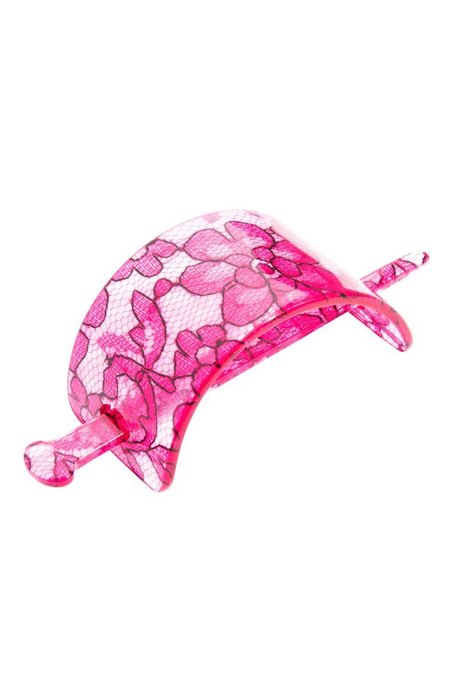 France Luxe Wide Rectangle Hair Slide - St. Tropez Lace Pink Slide, Cellulose Acetate
