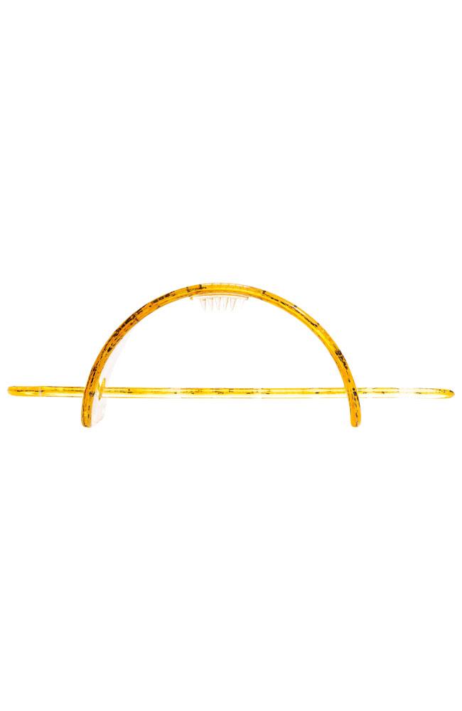 France Luxe Wide Rectangle Hair Slide - St. Tropez Lace Yellow Slide, Cellulose Acetate, side of cuff with hair pin