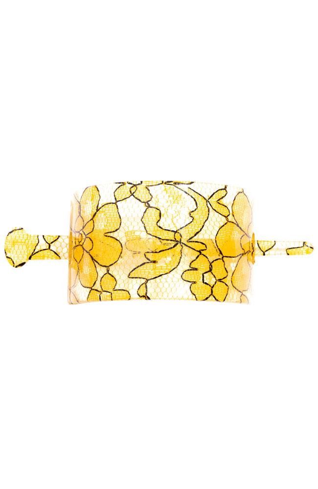 France Luxe Wide Rectangle Slide - St. Tropez Lace Yellow Slide, Cellulose Acetate, alternate top view