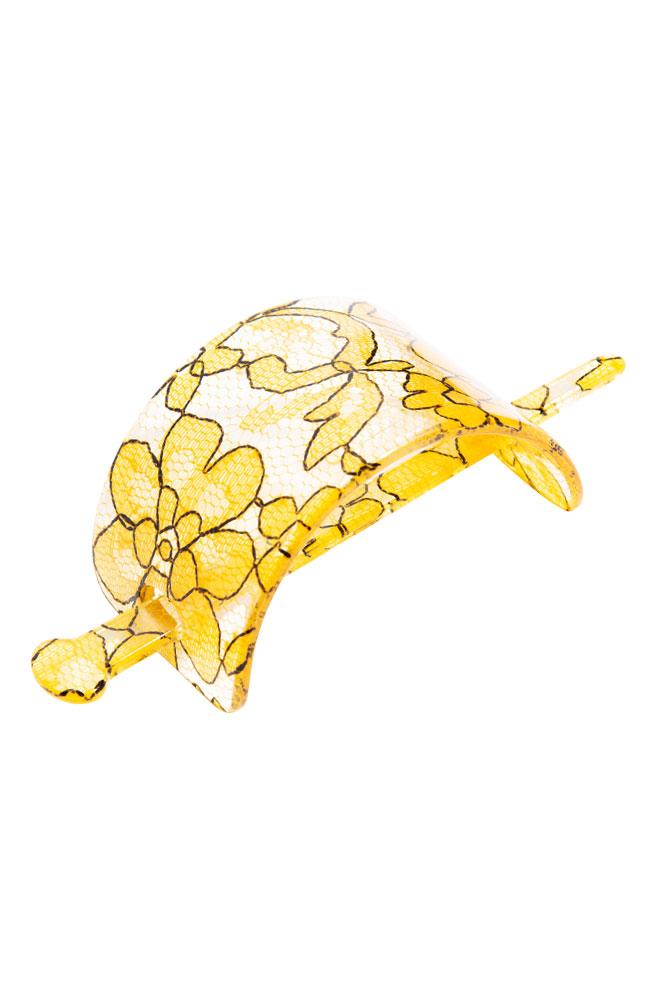 France Luxe Wide Rectangle Hair Slide - St. Tropez Lace Yellow Slide, Cellulose Acetate