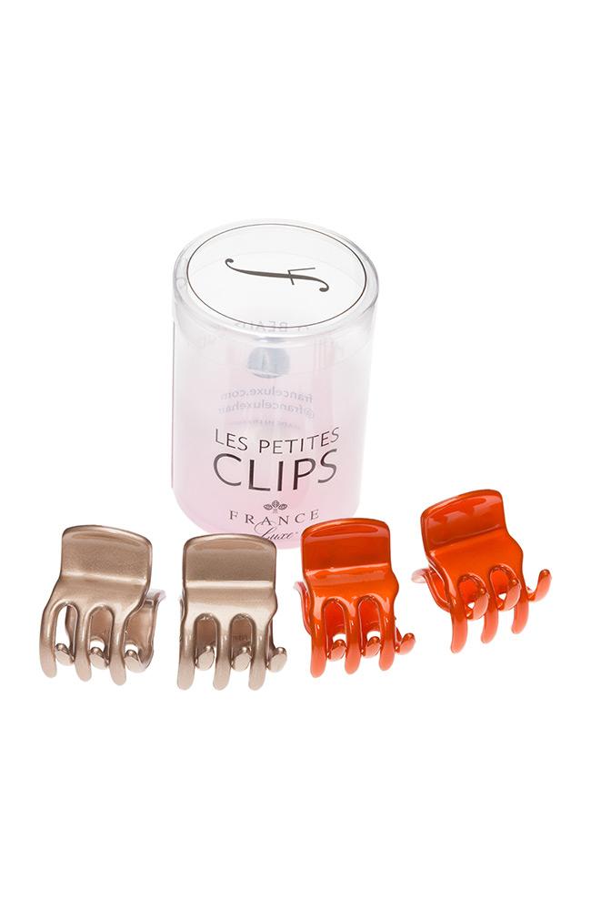 Mini Hair Clip 4 Pack, Beige and Orange Les Petite Butterfly Clips by France Luxe
