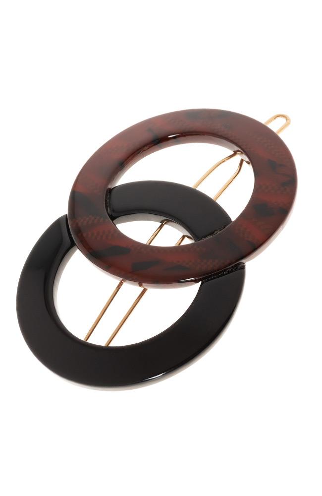 Black and brown cutout double circle French hair clip, Barrette by France Luxe