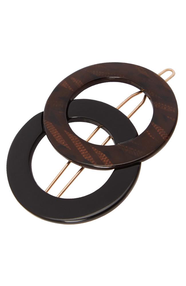 Black and Brown French Hair clip, cutout circles with tige boule clasp by France Luxe