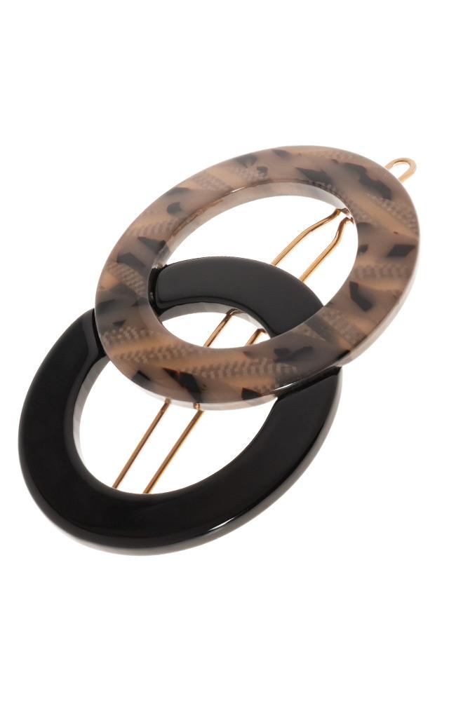 Black and Grey cutout circle french hair clip with tige boule clasp by France Luxe