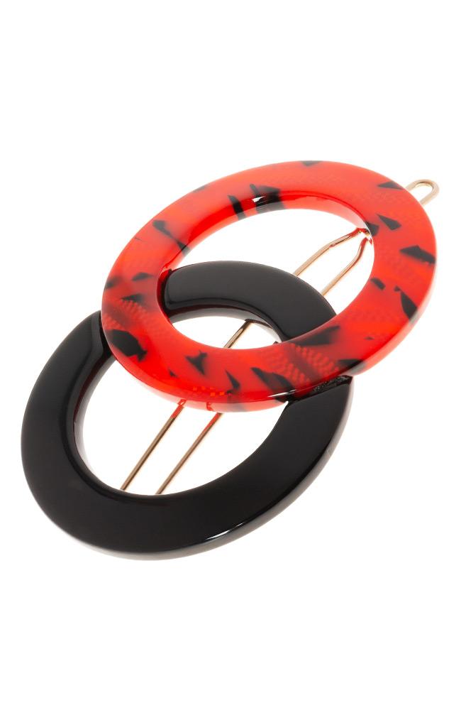 Black and Red French Hair clip, cutout circles with tige boule clasp by France Luxe