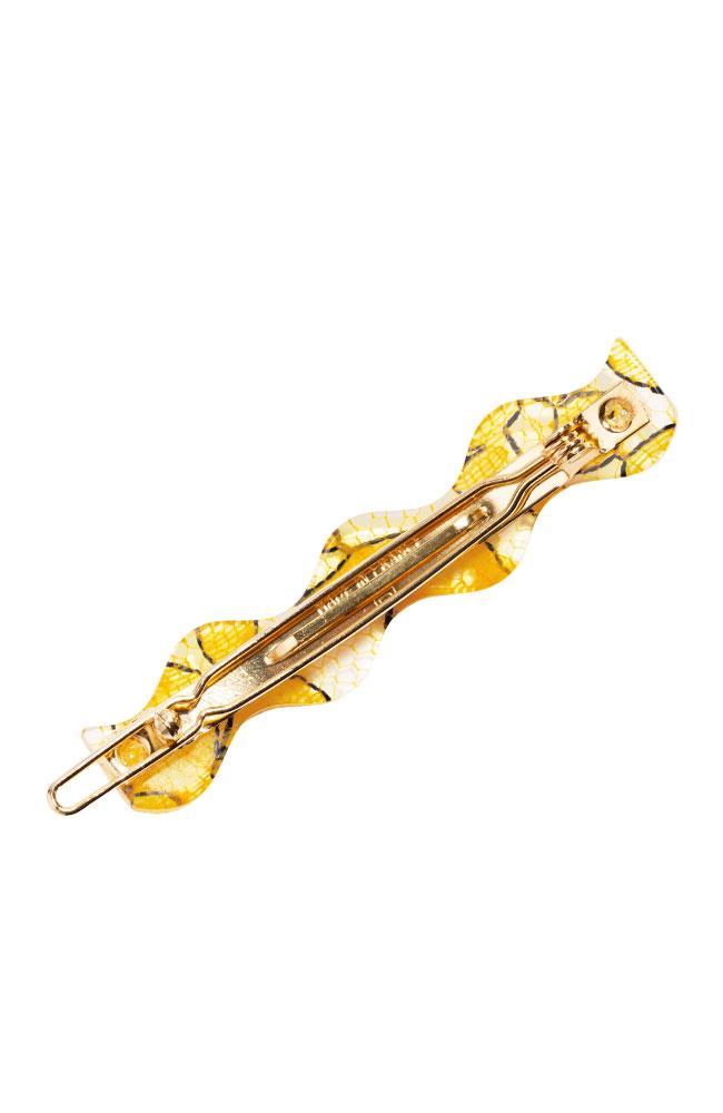 France Luxe Wave Magali Hair Clip - St. Tropez Lace Yellow Barrette, Cellulose Acetate, back French barrette clasp view