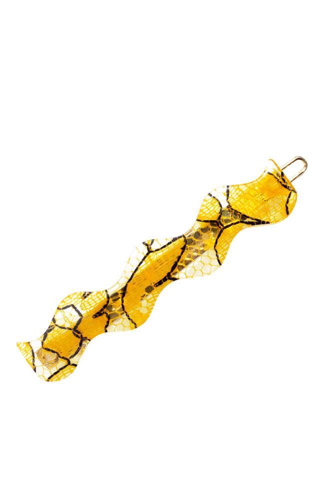 France Luxe Wave Magali Hair Clip - St. Tropez Lace Yellow Barrette, Cellulose Acetate, top view