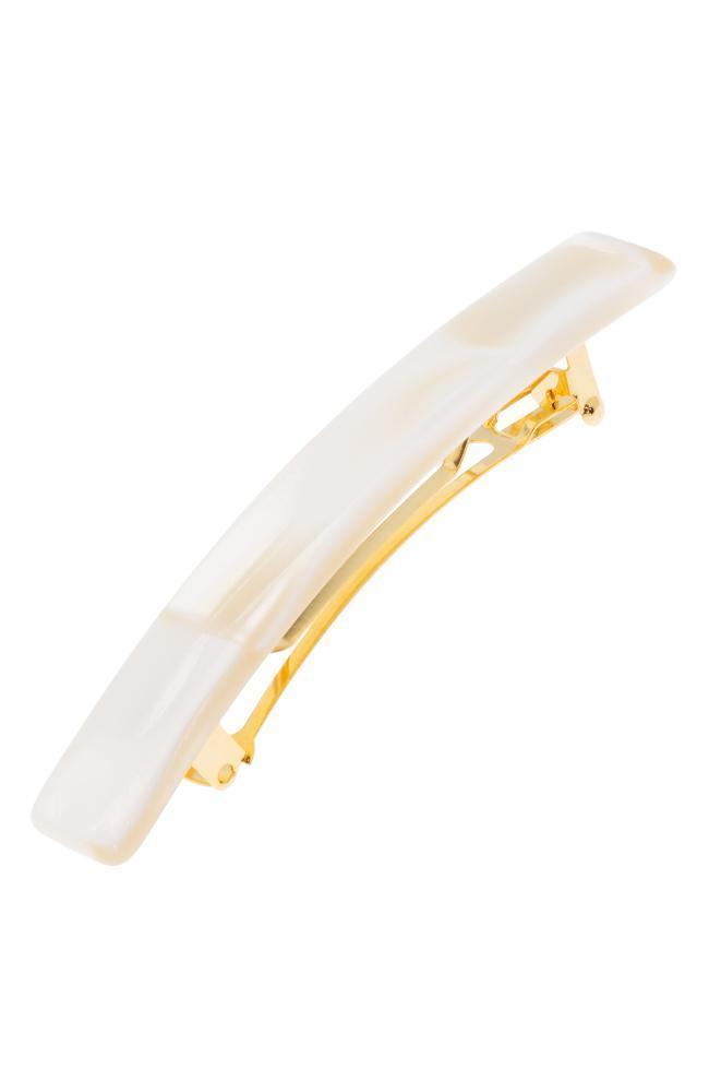 France Luxe Small Luxury Rectangle Barrette, Classic Alba White, cellulose acetate and French barrette clasp