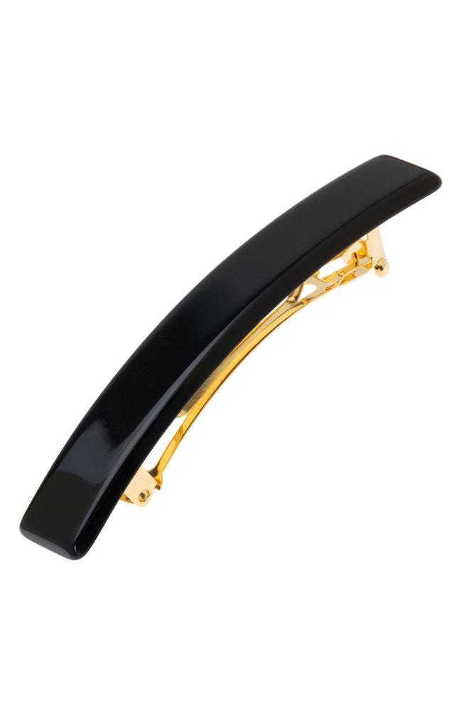 France Luxe Small Luxury Rectangle Barrette, Classic Black, cellulose acetate and French barrette clasp