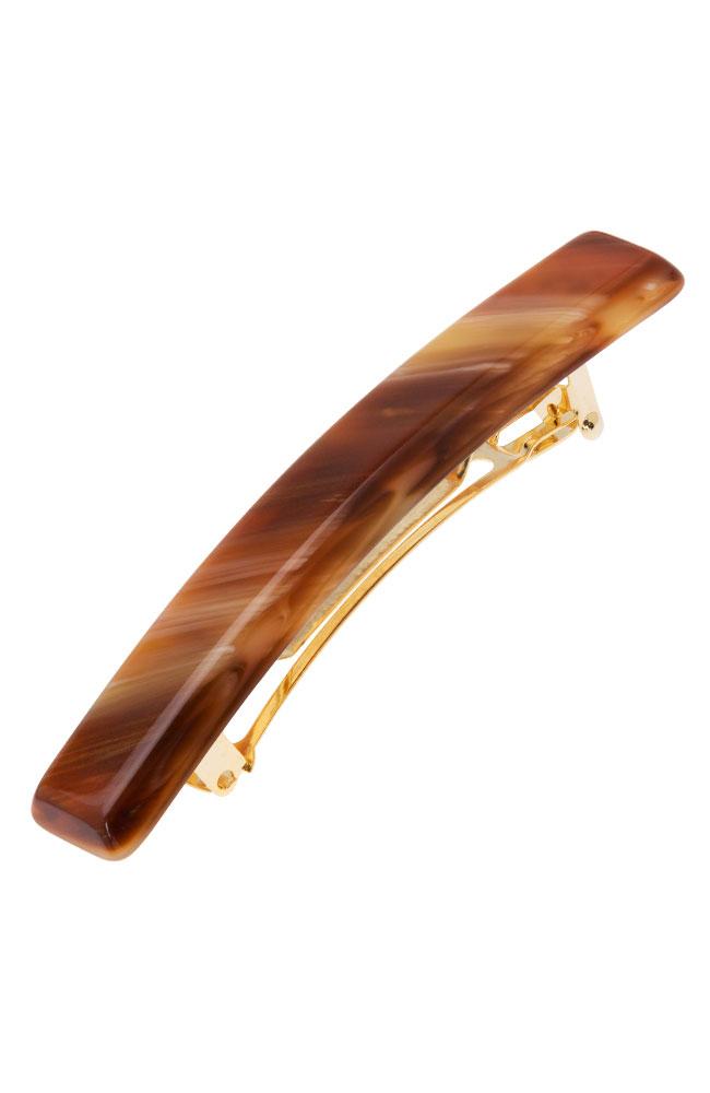 France Luxe Small Luxury Rectangle Barrette, Classic Caramel Horn, cellulose acetate and French barrette clasp