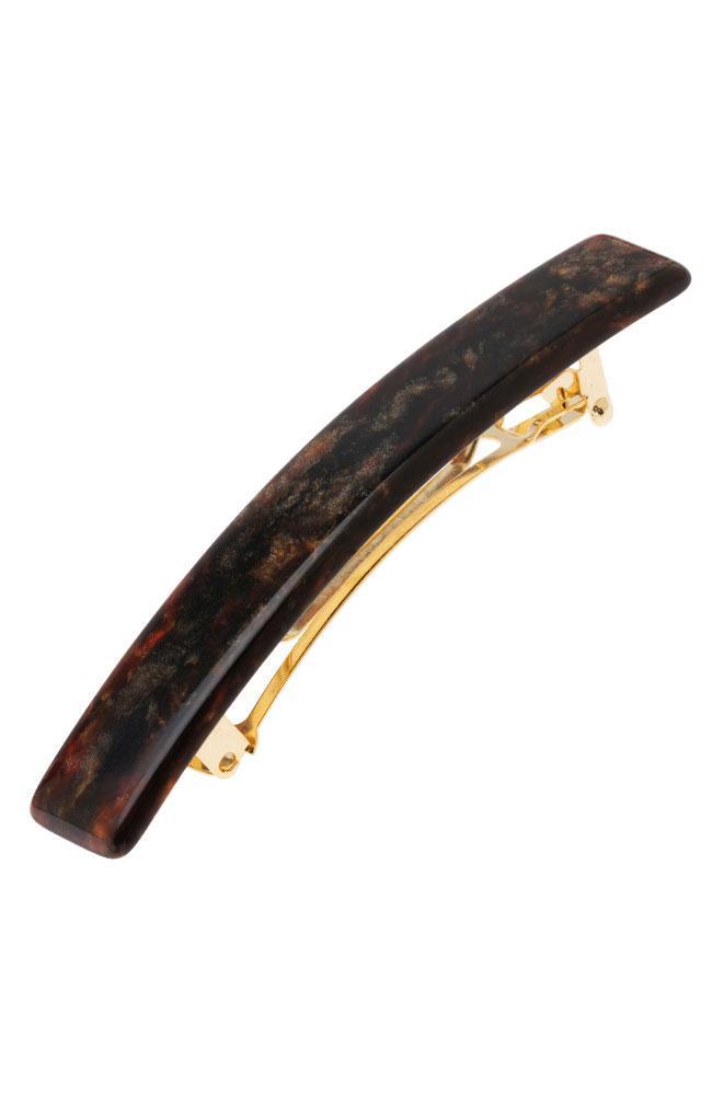 France Luxe Small Luxury Rectangle Barrette, Classic Mojave Brown, cellulose acetate and French barrette clasp