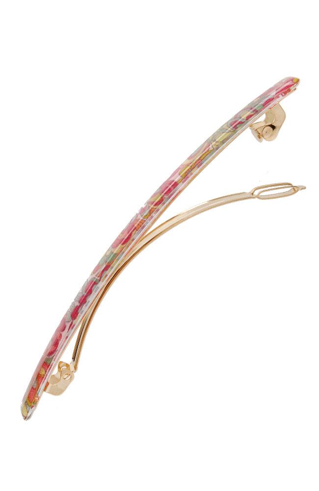 Green and Pink Barrette, Splash Garden Floral Long and Skinny French Barrette by France Luxe