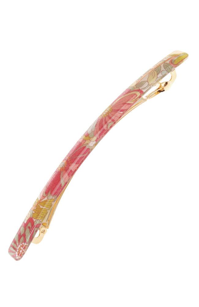 Green and Pink Barrette, Splash Garden Floral Long and Skinny French Barrette by France Luxe