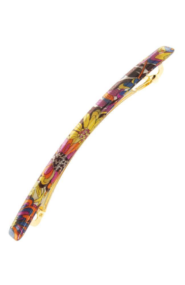 Purple and Yellow Barrette, Splash Garden Floral Long and Skinny French Barrette by France Luxe