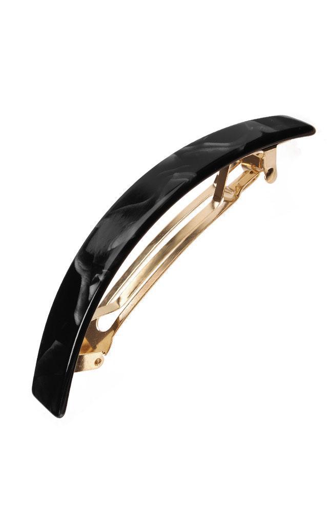 France Luxe Narrow Rectangle Volume Barrette, Classic Nacro Black, cellulose acetate and French barrette clasp, hair clip for thick hair