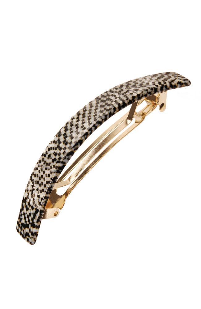 France Luxe Narrow Rectangle Volume Barrette, Classic Opera Silver, cellulose acetate and French barrette clasp, hair clip for thick hair