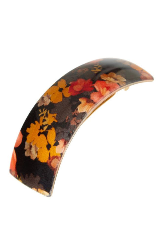Black Dark Grounded Floral Hair Clip with French barrette for thick hair, France Luxe