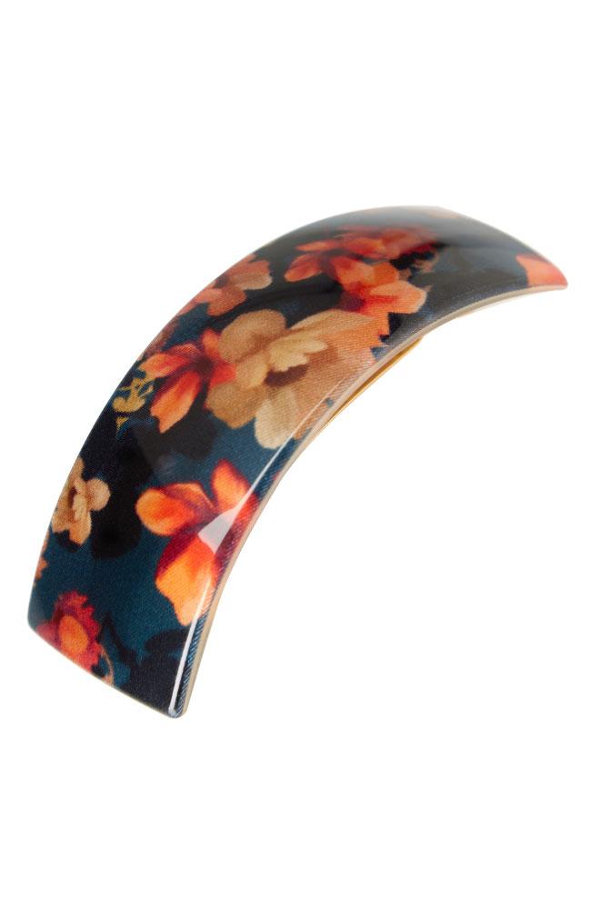 Navy Dark Grounded Floral Hair Clip with French barrette for thick hair, France Luxe