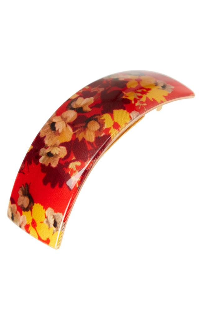 Red Dark Grounded Floral Hair Clip with French barrette for thick hair, France Luxe