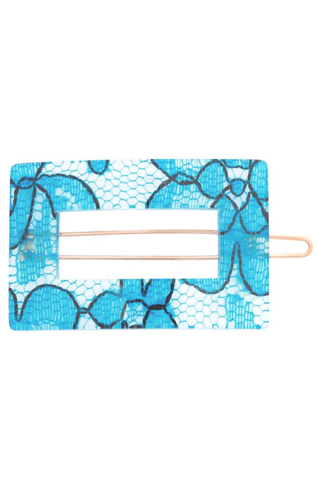 France Luxe Portrait Tige Boule - St. Tropez Lace Blue Barrette , Cellulose Acetate, top view