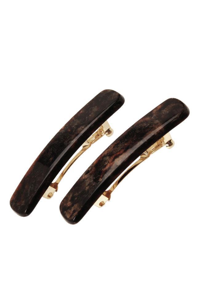 France Luxe Mini/Small Rectangle Barrette Pair, Classic Mojave, cellulose acetate and French barrette clasp
