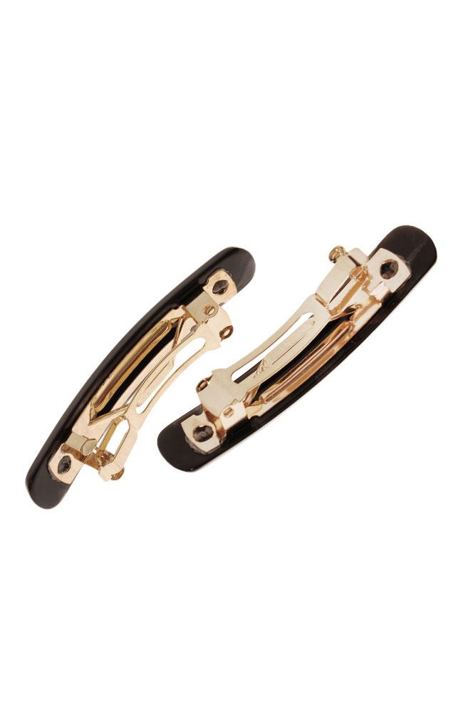France Luxe Mini/Small Rectangle Barrette Pair, Classic Alba White, cellulose acetate and French barrette clasp, clasp view