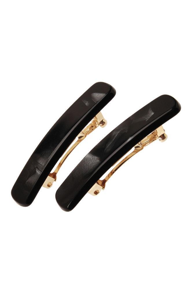 France Luxe Mini/Small Rectangle Barrette Pair, Classic Nacro Black, cellulose acetate and French barrette clasp