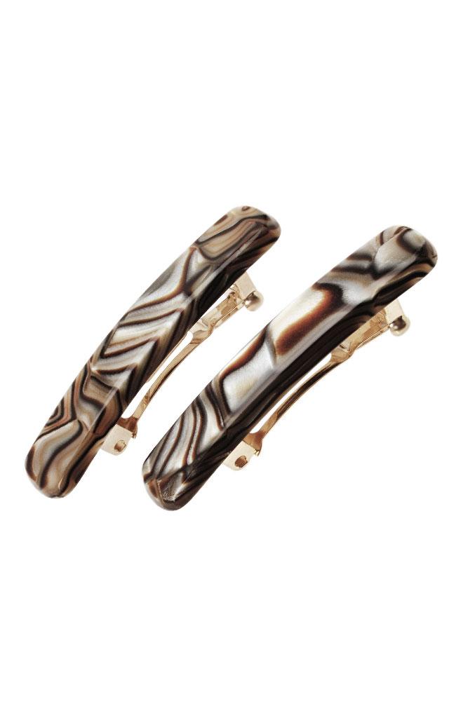 France Luxe Mini/Small Rectangle Barrette Pair, Classic Onyx, cellulose acetate and French barrette clasp