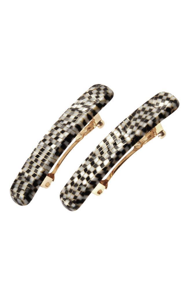 France Luxe Mini/Small Rectangle Barrette Pair, Classic Opera Silver, cellulose acetate and French barrette clasp