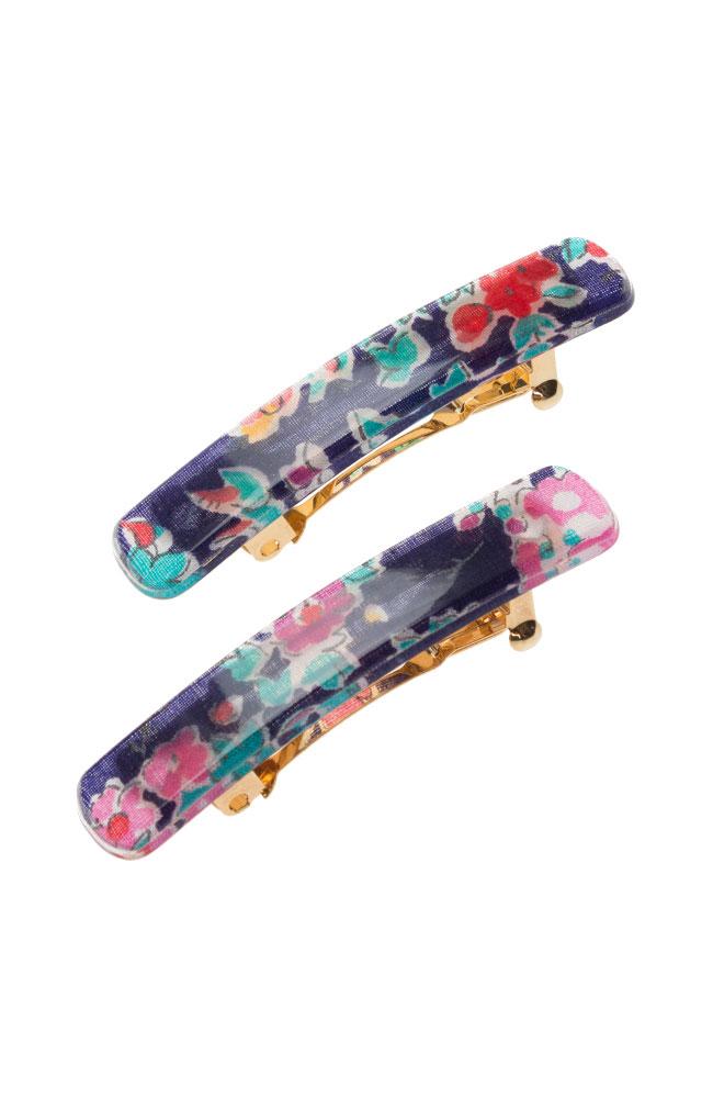 Mini Rectangle Barrette Pair - Tatum Floral